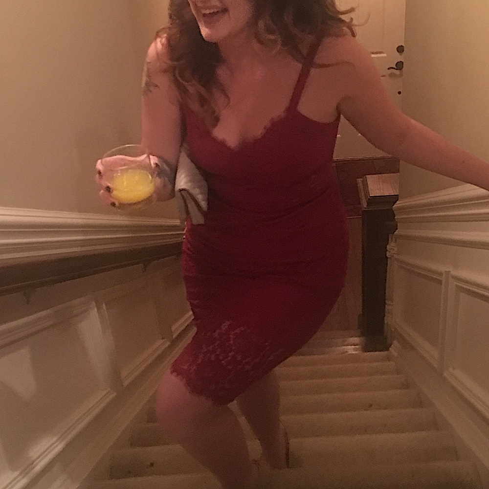 Express Curve Hugging Red Lace Dress